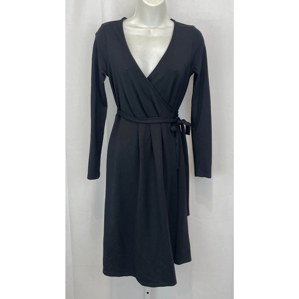 SERAPHINE Maternity Wrap Dress Long Sleeve Viscose Stretch Ponte Black Size 4